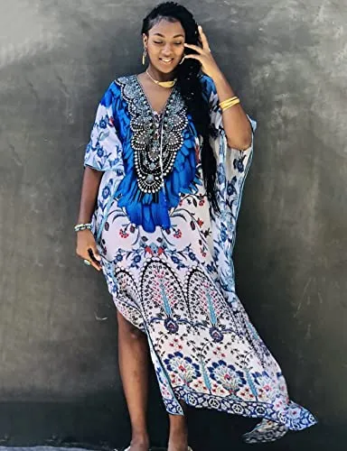 V-Neck Caftan Swimsuit Cover Up: Sexy Beach Kaftan Dress