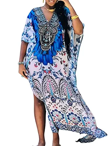 V-Neck Caftan Swimsuit Cover Up: Sexy Beach Kaftan Dress