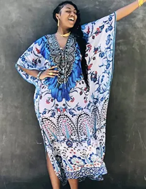 V-Neck Caftan Swimsuit Cover Up: Sexy Beach Kaftan Dress