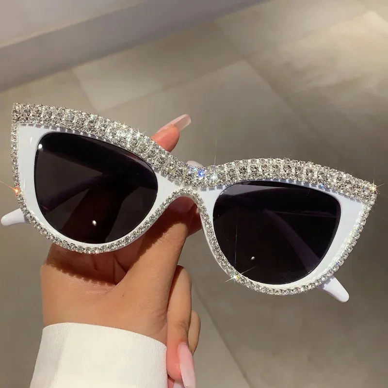 VAIGE Glamorous Cat Eye Rhinestone Sunglasses in Black & Gold