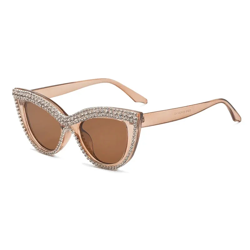 VAIGE Glamorous Cat Eye Rhinestone Sunglasses in Black & Gold