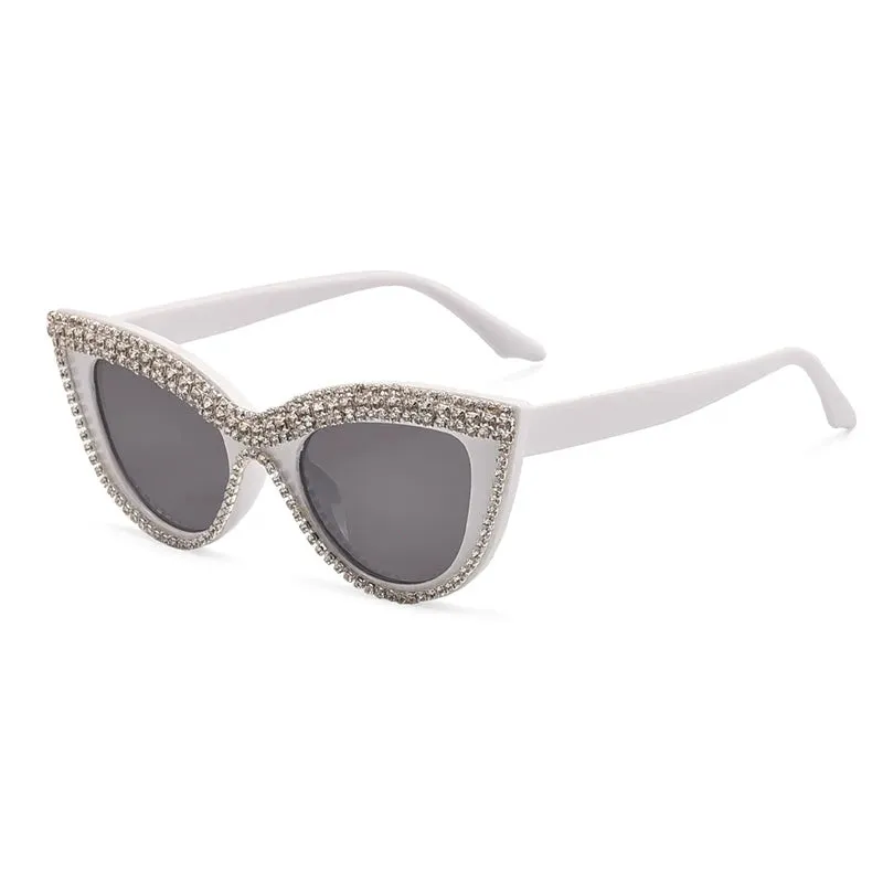 VAIGE Glamorous Cat Eye Rhinestone Sunglasses in Black & Gold