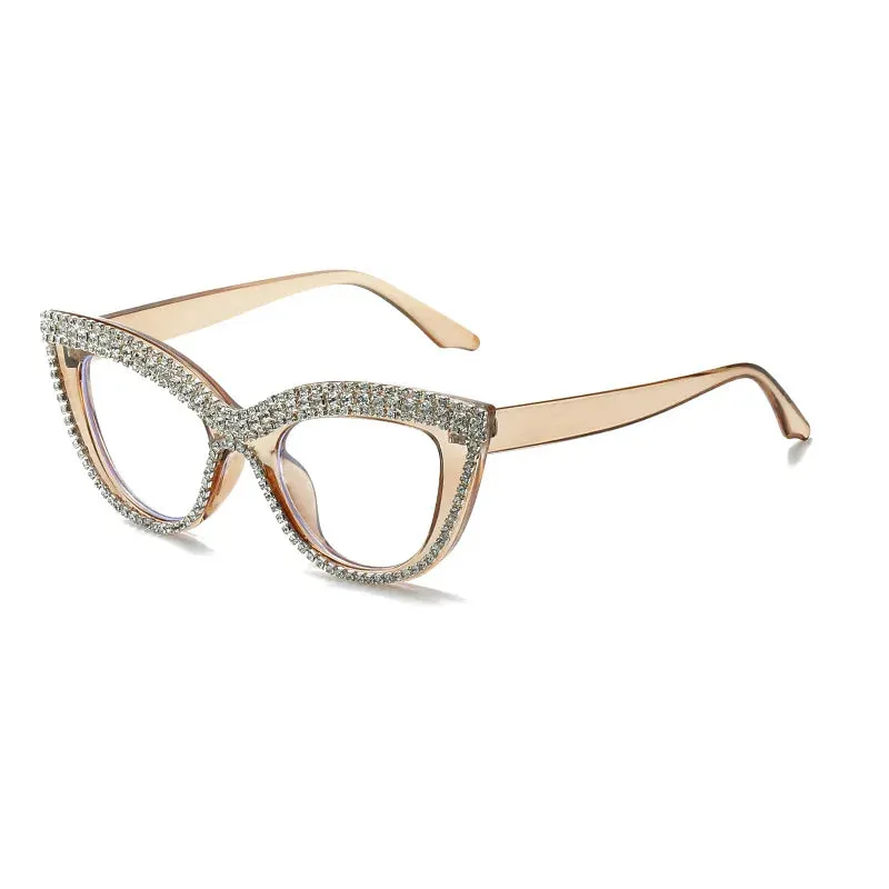 VAIGE Glamorous Cat Eye Rhinestone Sunglasses in Black & Gold