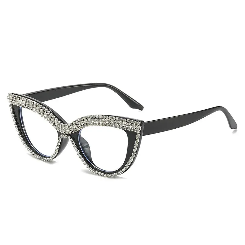 VAIGE Glamorous Cat Eye Rhinestone Sunglasses in Black & Gold