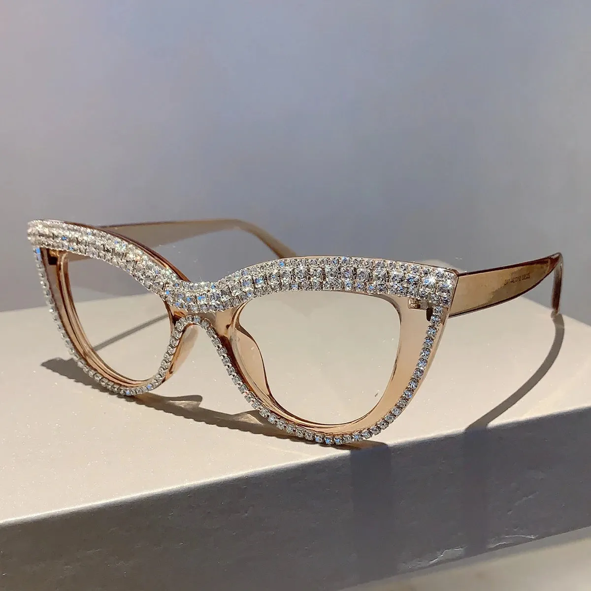 VAIGE Glamorous Cat Eye Rhinestone Sunglasses in Black & Gold