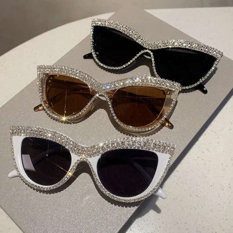 VAIGE Glamorous Cat Eye Rhinestone Sunglasses in Black & Gold