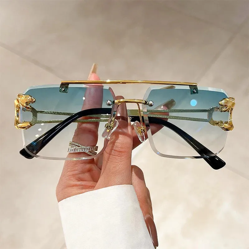 VAIGE Retro Oversized Rimless Sunglasses - Gradient UV400 Shades in Vibrant Red and Blue