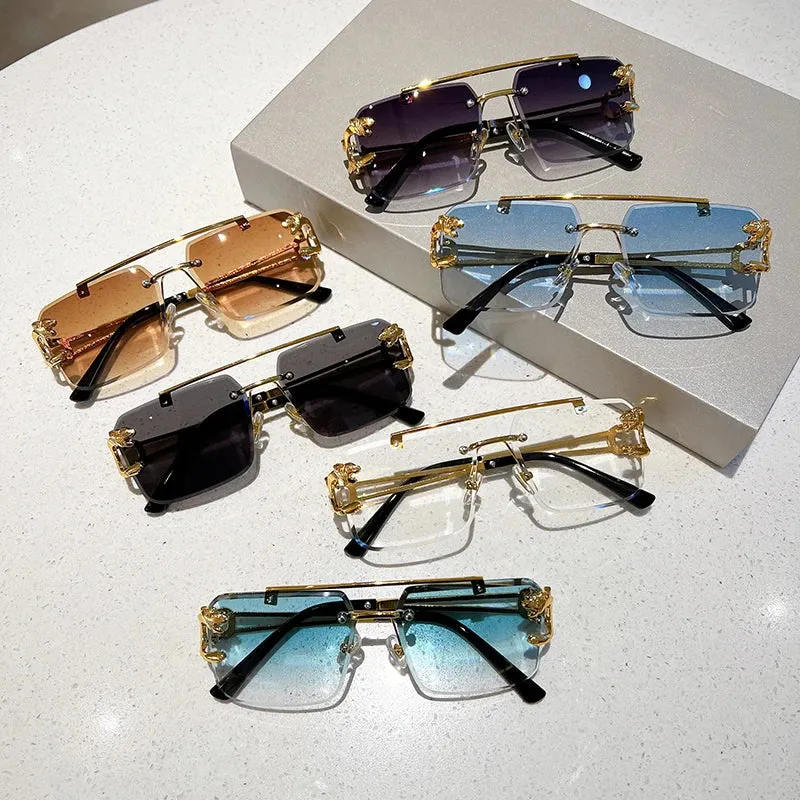 VAIGE Retro Oversized Rimless Sunglasses - Gradient UV400 Shades in Vibrant Red and Blue