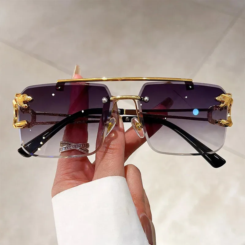 VAIGE Retro Oversized Rimless Sunglasses - Gradient UV400 Shades in Vibrant Red and Blue