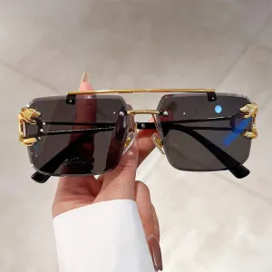 VAIGE Retro Oversized Rimless Sunglasses - Gradient UV400 Shades in Vibrant Red and Blue