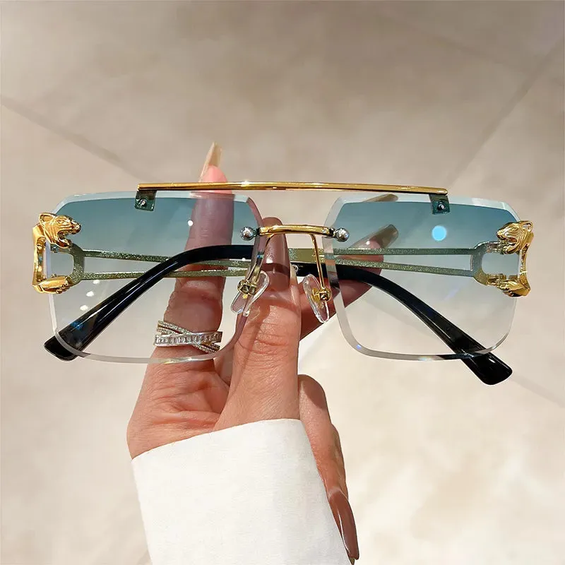 VAIGE Retro Oversized Rimless Sunglasses - Gradient UV400 Shades in Vibrant Red and Blue