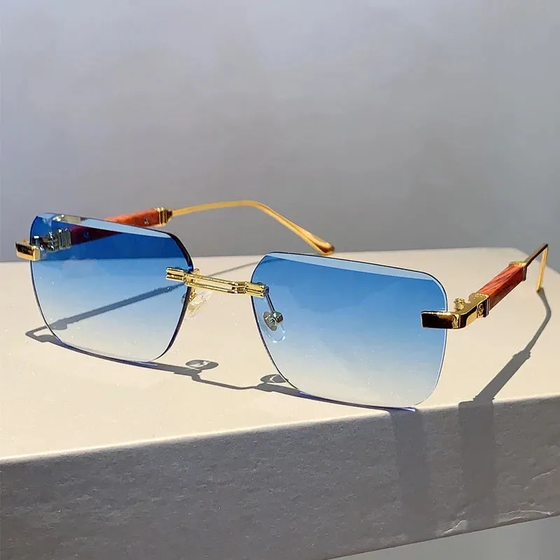 VAIGE Stylish Rimless Rectangle Sunglasses with Gradient Ocean Lenses - Unisex Fashion Statement in Blue and Clear
