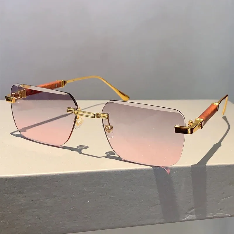 VAIGE Stylish Rimless Rectangle Sunglasses with Gradient Ocean Lenses - Unisex Fashion Statement in Blue and Clear