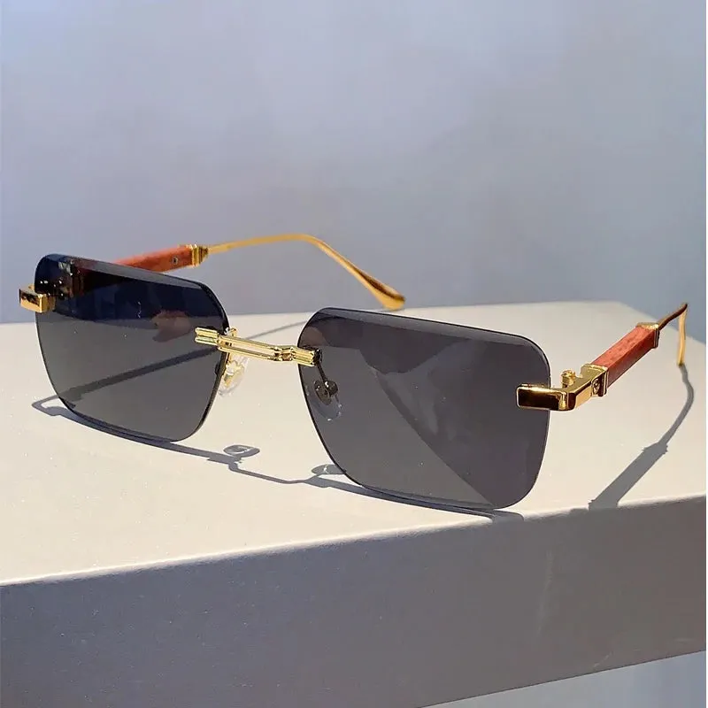 VAIGE Stylish Rimless Rectangle Sunglasses with Gradient Ocean Lenses - Unisex Fashion Statement in Blue and Clear