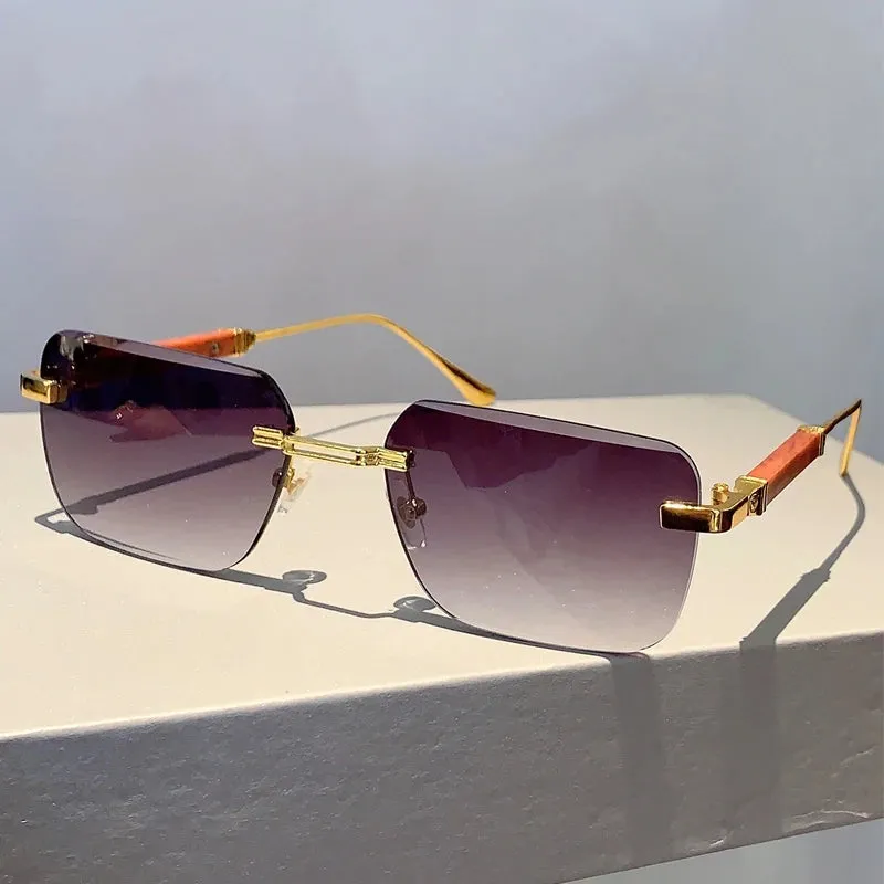 VAIGE Stylish Rimless Rectangle Sunglasses with Gradient Ocean Lenses - Unisex Fashion Statement in Blue and Clear