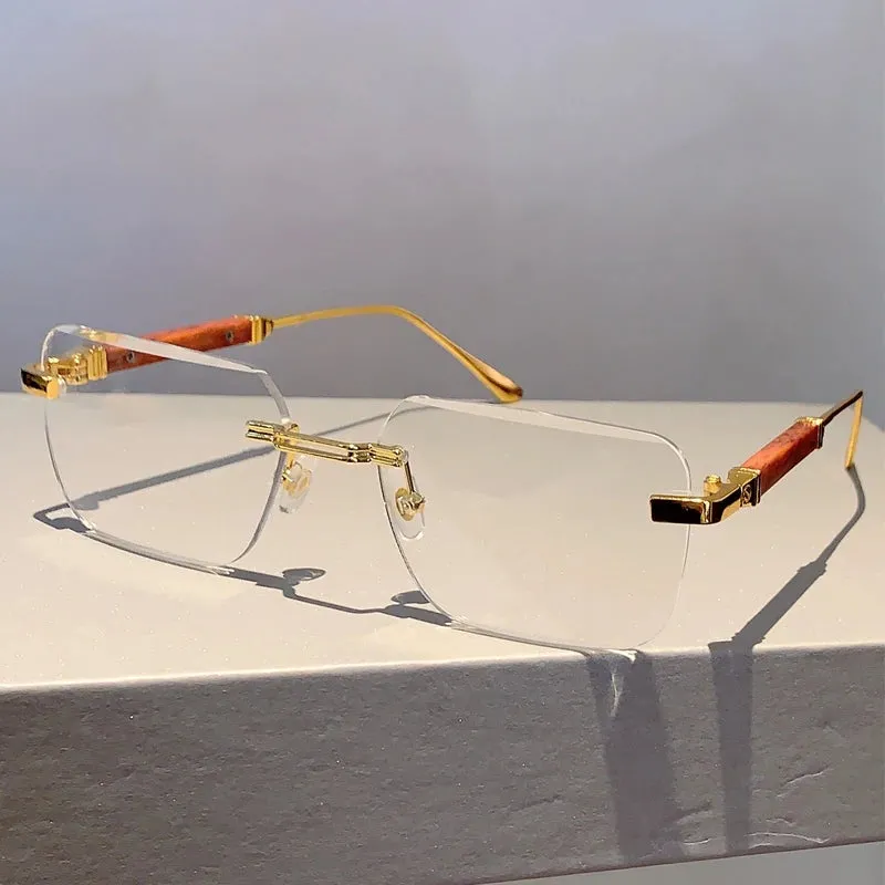 VAIGE Stylish Rimless Rectangle Sunglasses with Gradient Ocean Lenses - Unisex Fashion Statement in Blue and Clear
