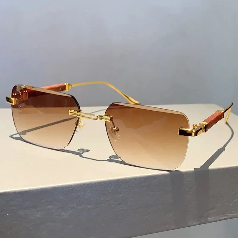 VAIGE Stylish Rimless Rectangle Sunglasses with Gradient Ocean Lenses - Unisex Fashion Statement in Blue and Clear