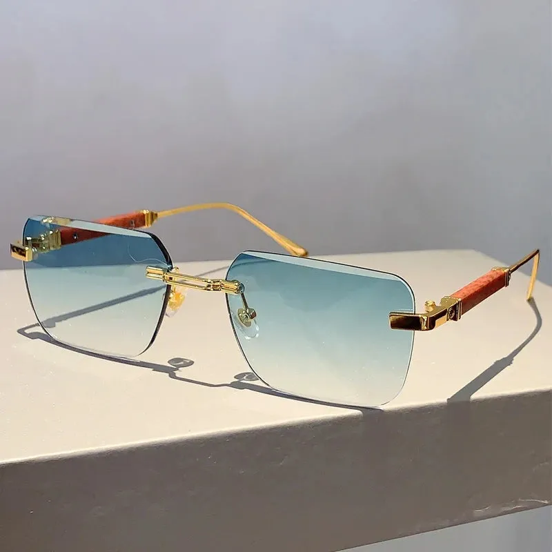 VAIGE Stylish Rimless Rectangle Sunglasses with Gradient Ocean Lenses - Unisex Fashion Statement in Blue and Clear