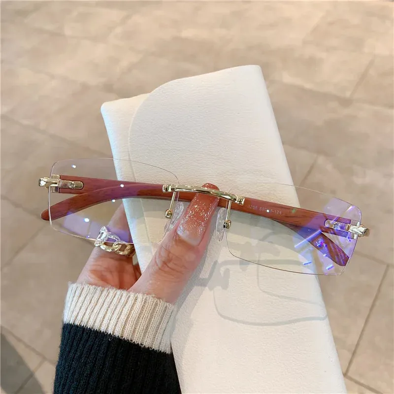 VAIGE Stylish Rimless Sunglasses with Unique Wooden Pattern - UV400 Protection