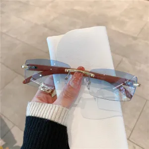 VAIGE Stylish Rimless Sunglasses with Unique Wooden Pattern - UV400 Protection