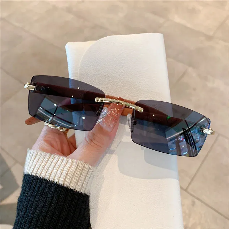 VAIGE Stylish Rimless Sunglasses with Unique Wooden Pattern - UV400 Protection