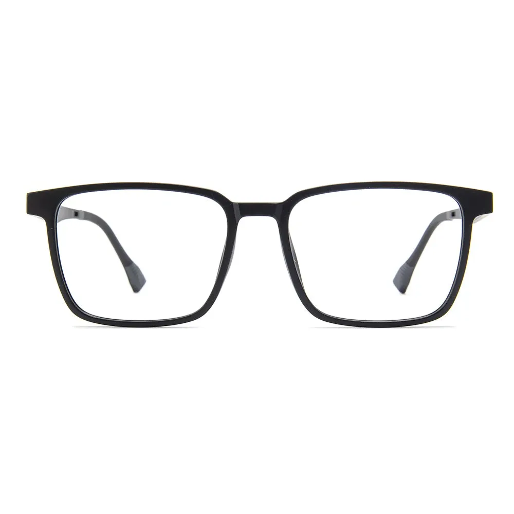 Vicky Men's Full Rim Oversized Square Tr 90 Titanium Reading Glasses With Polarized Clip 2191