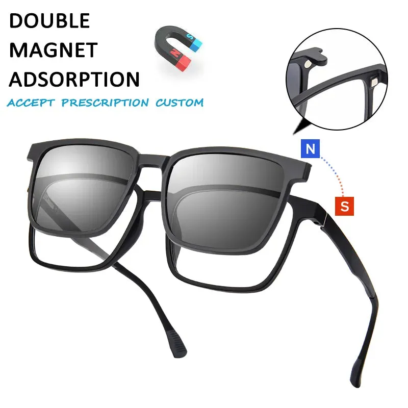 Vicky Men's Full Rim Oversized Square Tr 90 Titanium Reading Glasses With Polarized Clip 2191