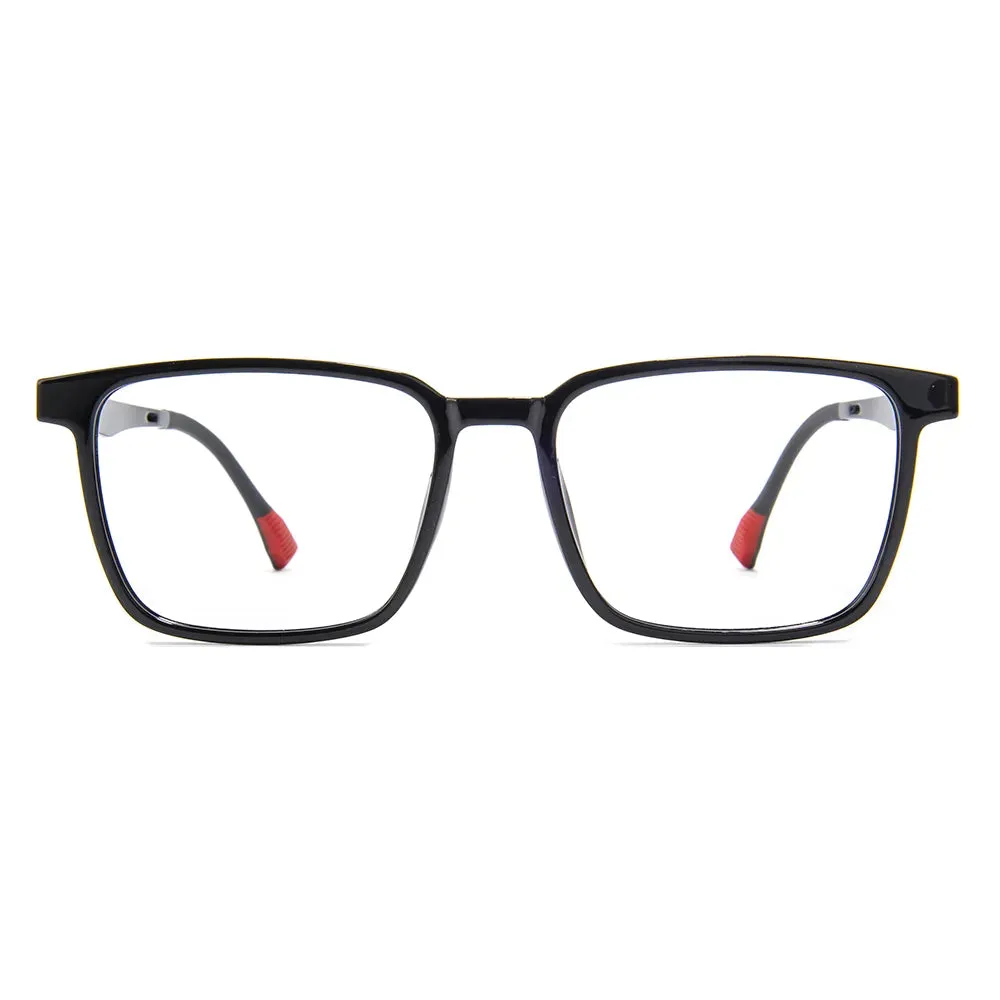 Vicky Men's Full Rim Oversized Square Tr 90 Titanium Reading Glasses With Polarized Clip 2191