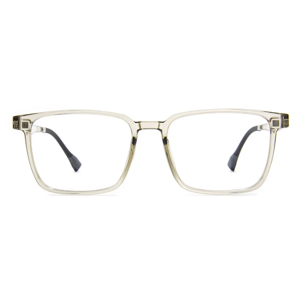 Vicky Men's Full Rim Oversized Square Tr 90 Titanium Reading Glasses With Polarized Clip 2191