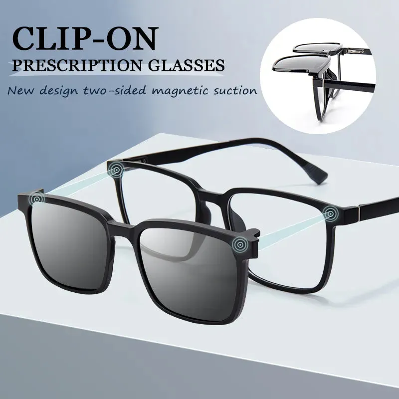 Vicky Men's Full Rim Oversized Square Tr 90 Titanium Reading Glasses With Polarized Clip 2191