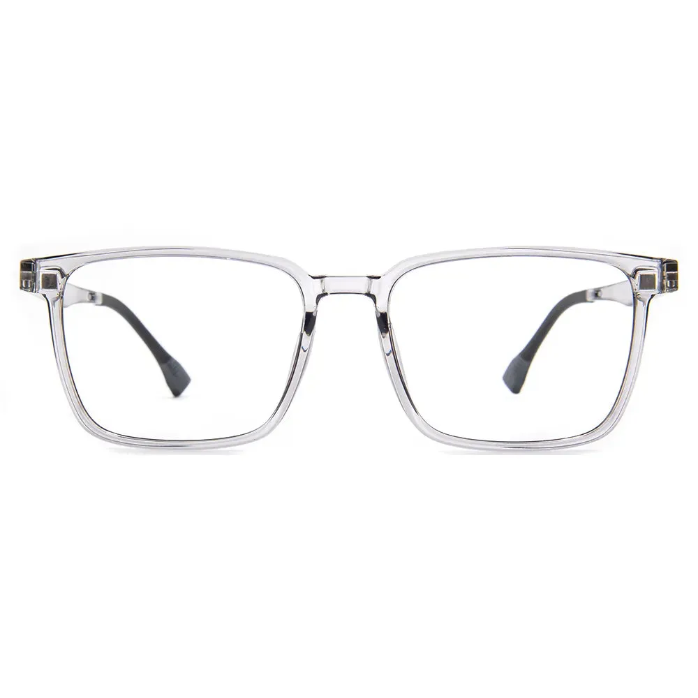 Vicky Men's Full Rim Oversized Square Tr 90 Titanium Reading Glasses With Polarized Clip 2191