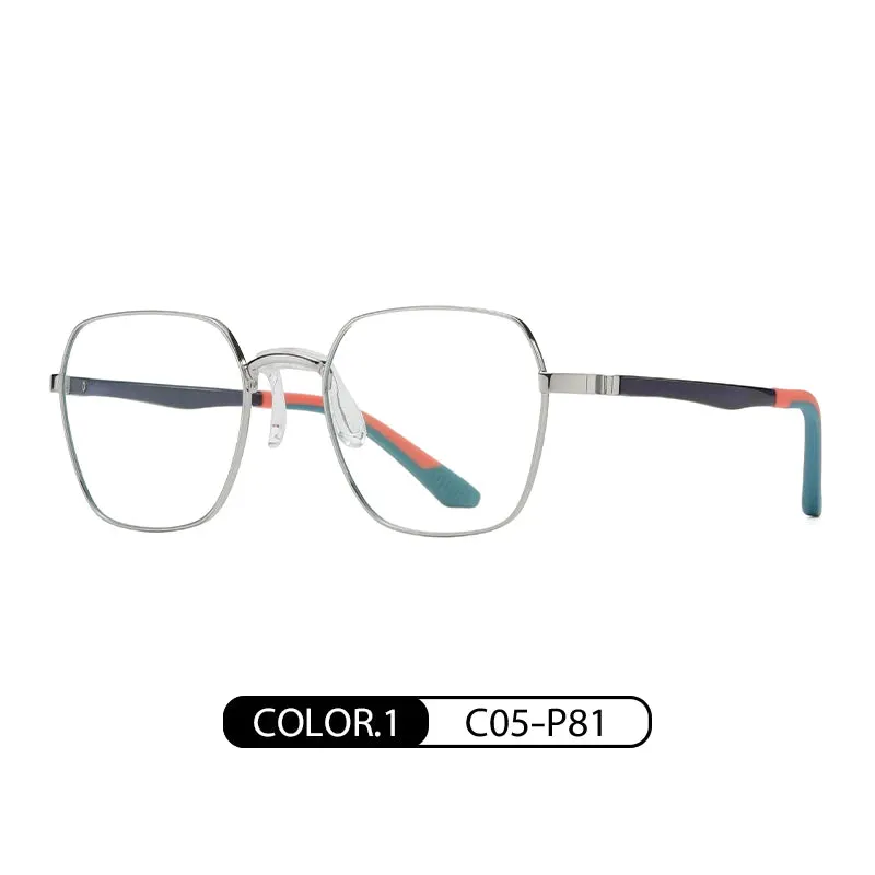 Vicky Unisex Full Rim Polygon Stainless Steel Acetate Reading Glasses 845