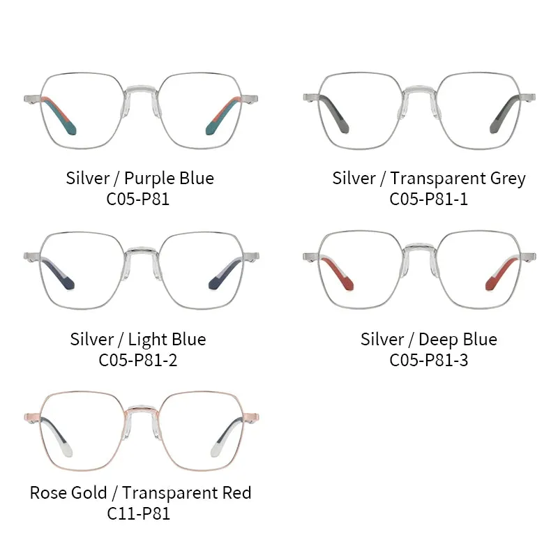Vicky Unisex Full Rim Polygon Stainless Steel Acetate Reading Glasses 845