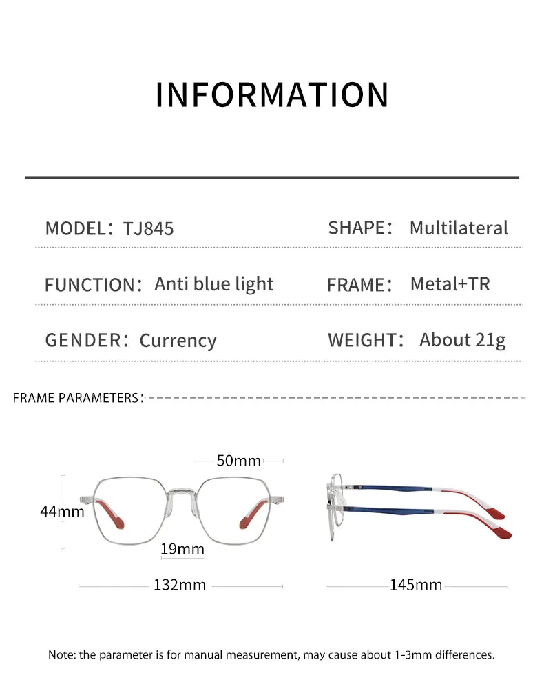 Vicky Unisex Full Rim Polygon Stainless Steel Acetate Reading Glasses 845