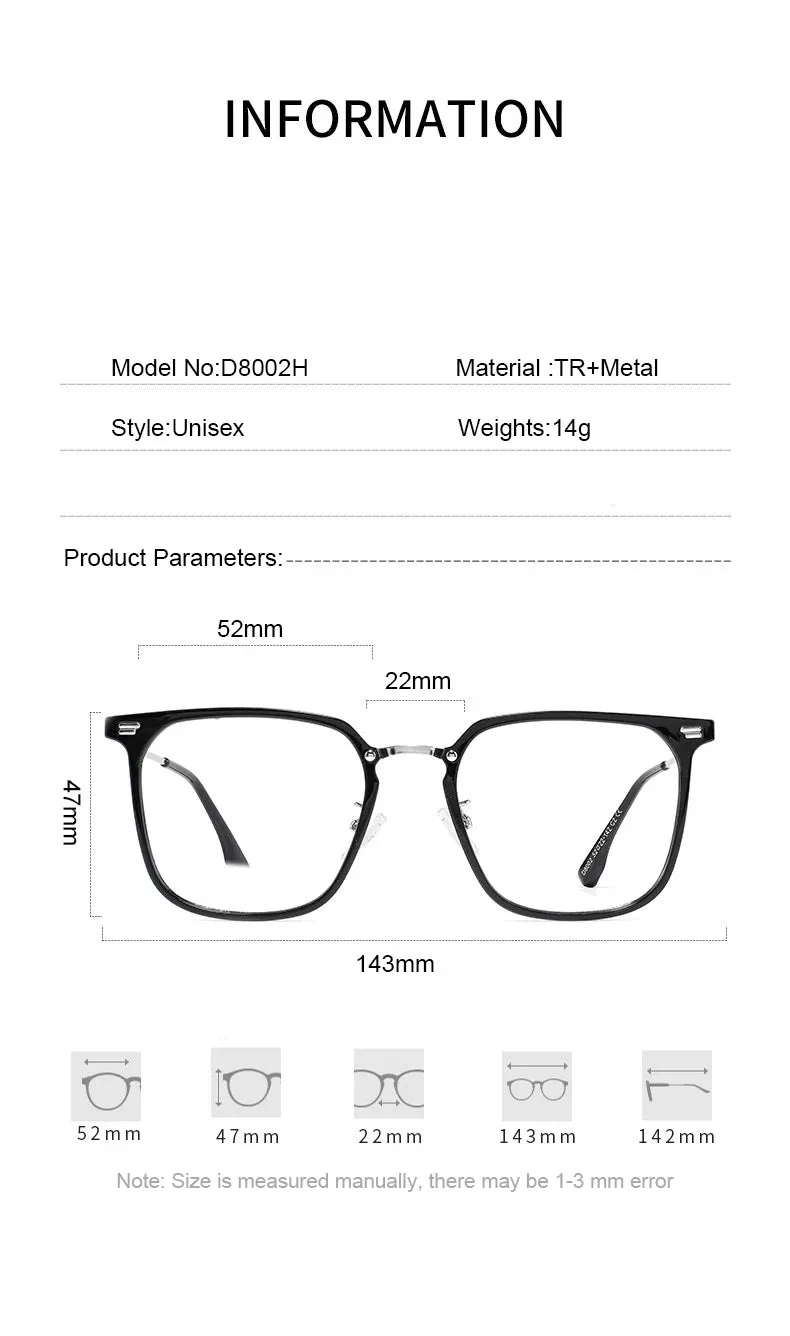 Vicky Unisex Full Rim Square Tr 90 Alloy Reading Glasses 8002