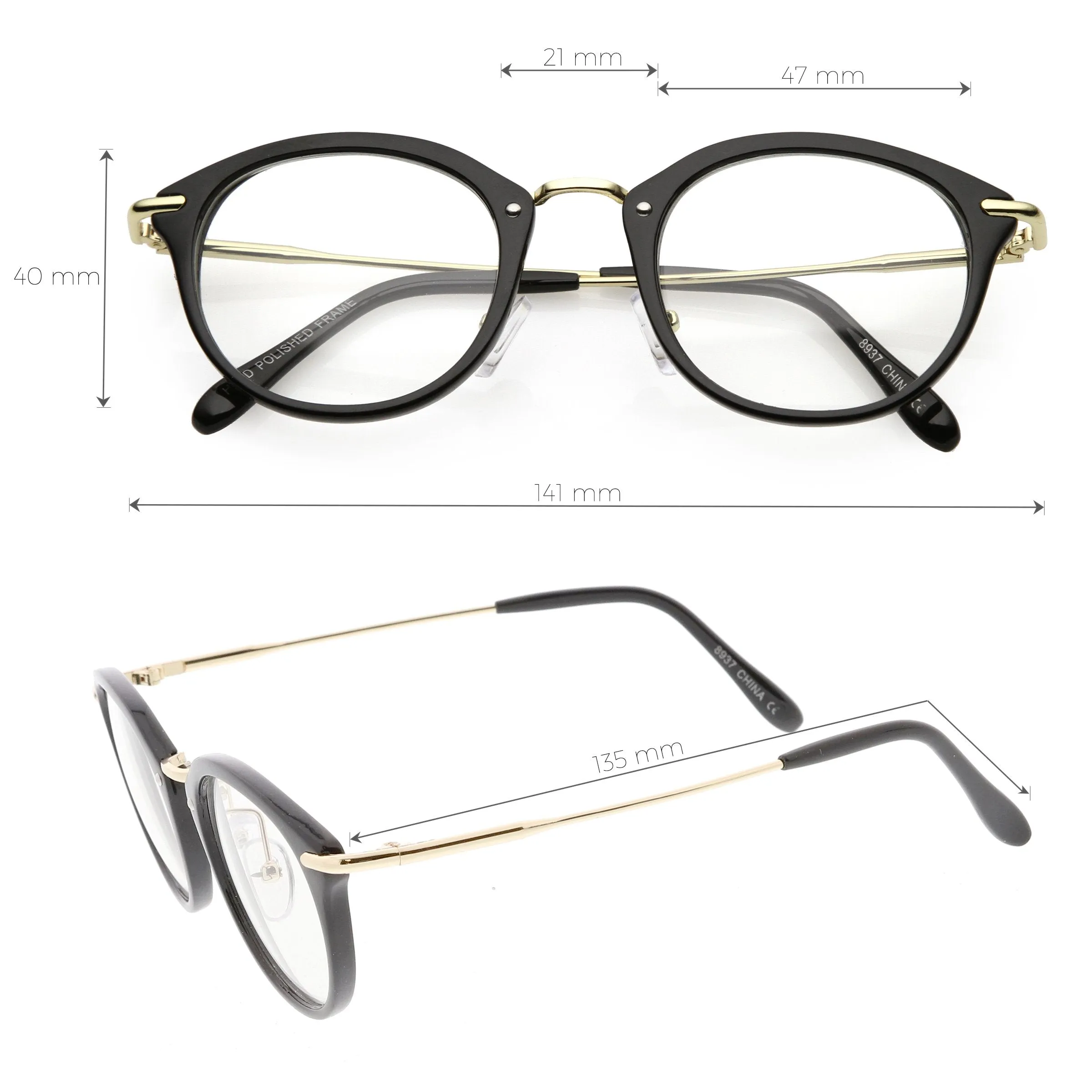 Vintage Inspired Dapper P3 Horned Rim Clear Lens Glasses C665