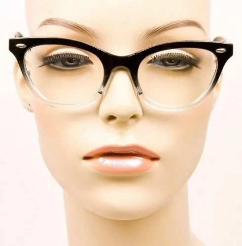 Vintage Kitten Frames Clear Lens Black Eye Glasses