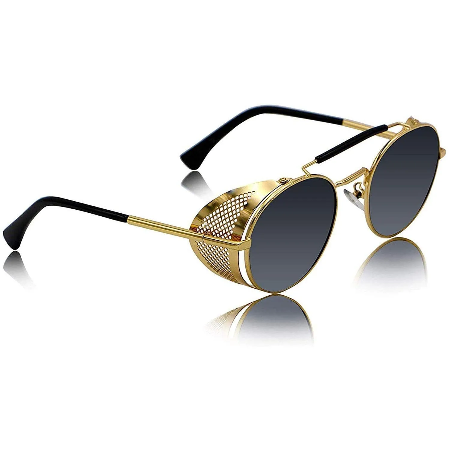 Vintage Retro Branded Side Shield Steampunk Unisex Round Sunglass