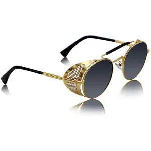 Vintage Retro Branded Side Shield Steampunk Unisex Round Sunglass