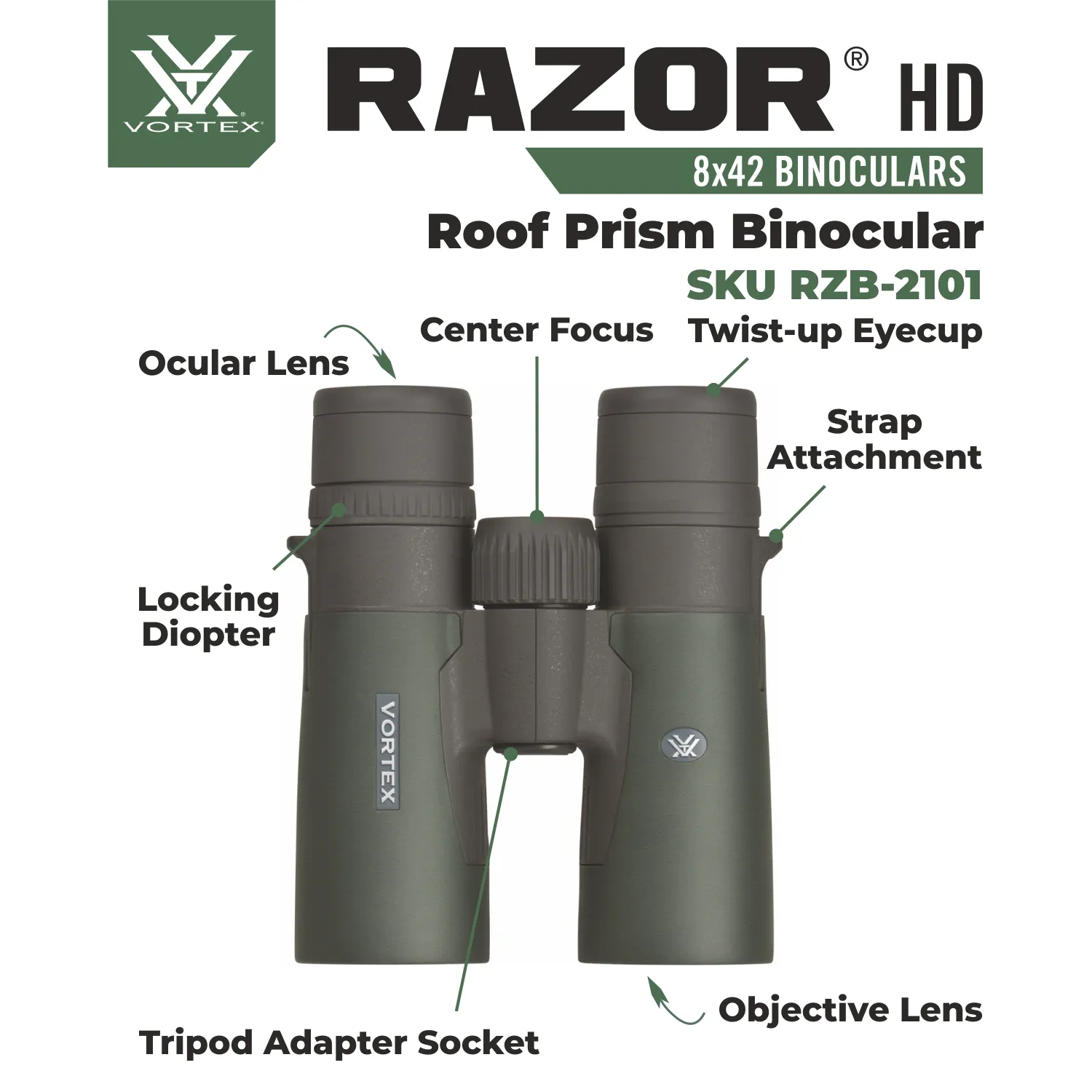 Vortex Optics Razor HD 8x42 Roof Prism Binocular (RZB-2101)