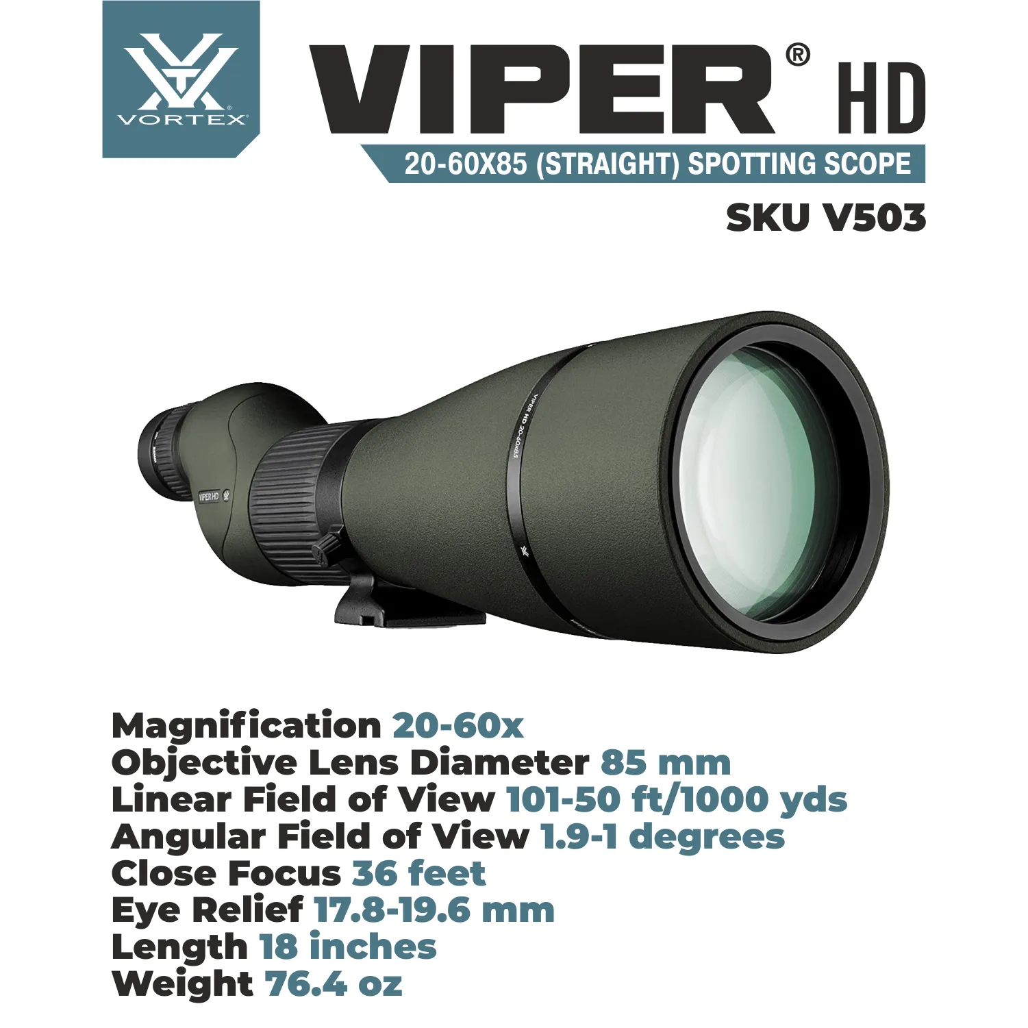 Vortex Optics Viper HD 20-60x85 Straight Spotting Scope (V503)