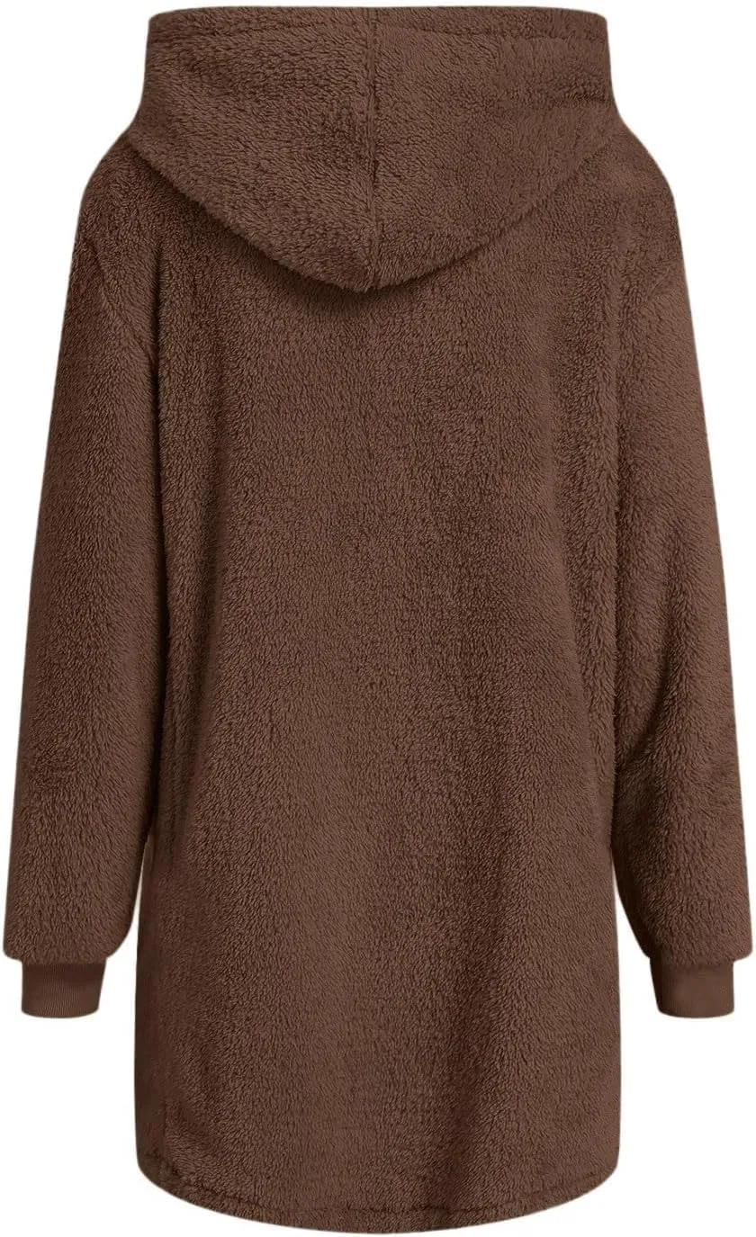 warm clothes for women Women's Solid Color Fashion Casual Pocket Zipper With Hat Long Coat