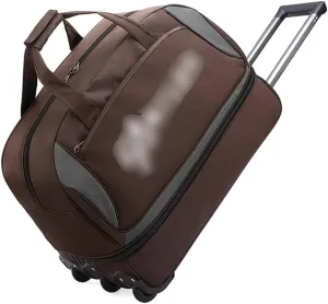 Waterproof Oxford Cloth Rolling Duffle Bag with Wheels Rolling Travel Duffle Bag Carry On Luggage Overnight Weekender Bag for Travel Soft Suitcase for Men Women (Color : Brown, Size : Small)