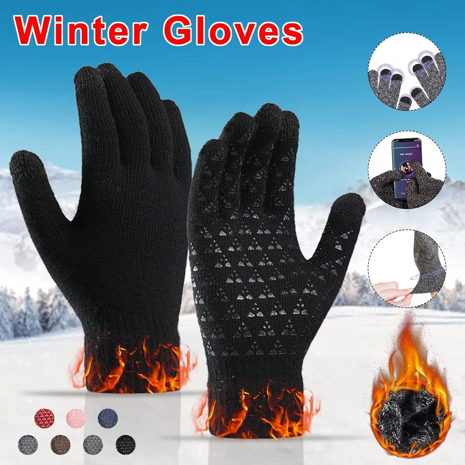 Winter Gloves Men,Thermal Knit Lining Full Fingers Touch Screen Warm Gloves for Kids Driving Cold Weather Hiking