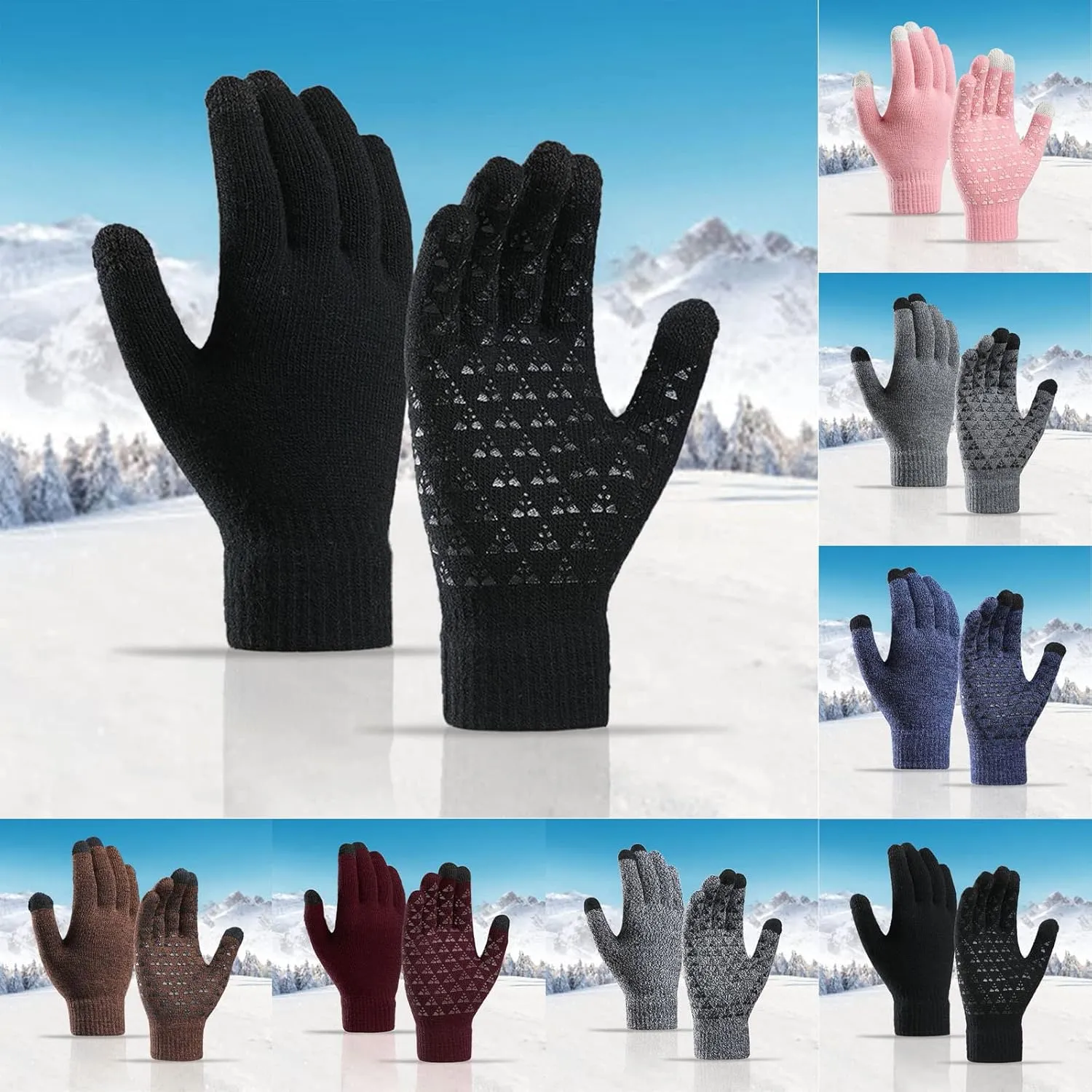 Winter Gloves Men,Thermal Knit Lining Full Fingers Touch Screen Warm Gloves for Kids Driving Cold Weather Hiking