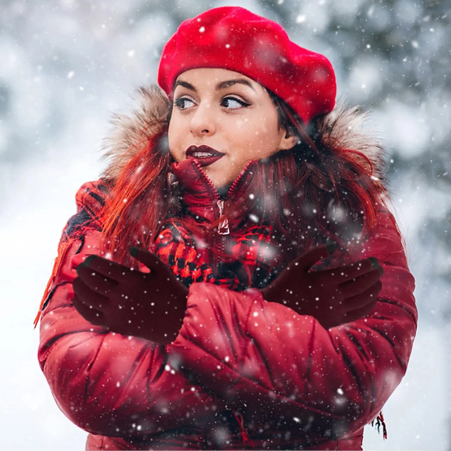Winter Gloves Women,Full Fingers Touch Screen Thermal Knit Lining Warm Gloves for Hiking Kids Cold Weather Driving