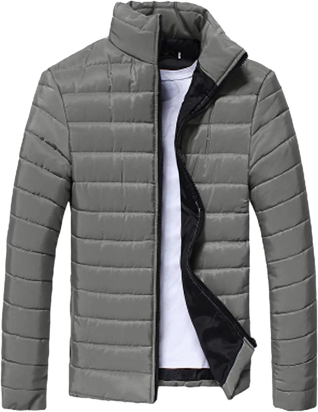 Winter Jacket for Men Casual Solid Color Stand Collar Chunky Jackets Long Sleeve Full Zip Lightweight Warm Coats