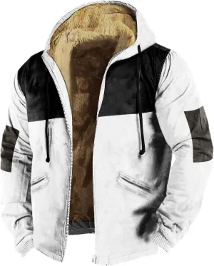 Winter Jacket Men 3D Printed Flag Hooded Brown Zipper Personalized Patch Casual Cotton Jacket Padded Thicken Parka