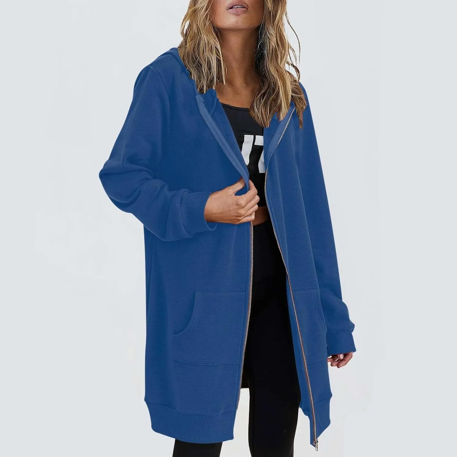 Winter Jacket Winter Hoodie Mid Length Hoodie Long Sleeved Top Winter Coat Leather Jacket Light Jackets For Winter