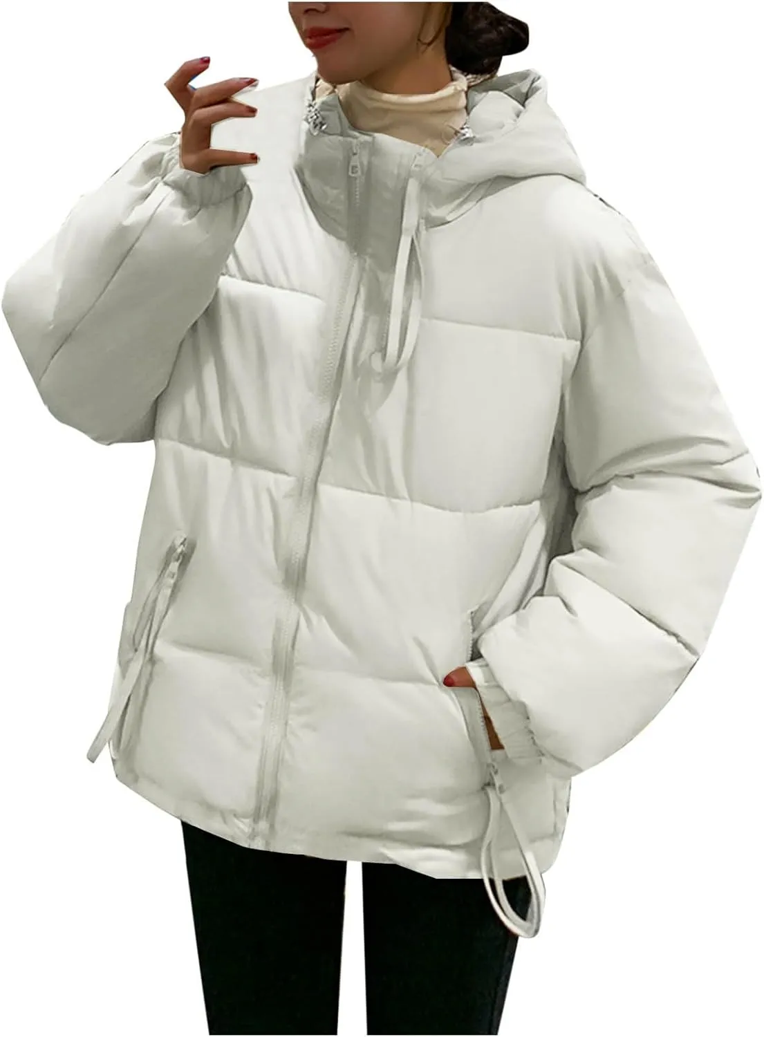 Winter Puffer Jacket for Women Warm Down Coats Zipper Hooded Outerwear Parkas Long Sleeve Overcoats with Pockets